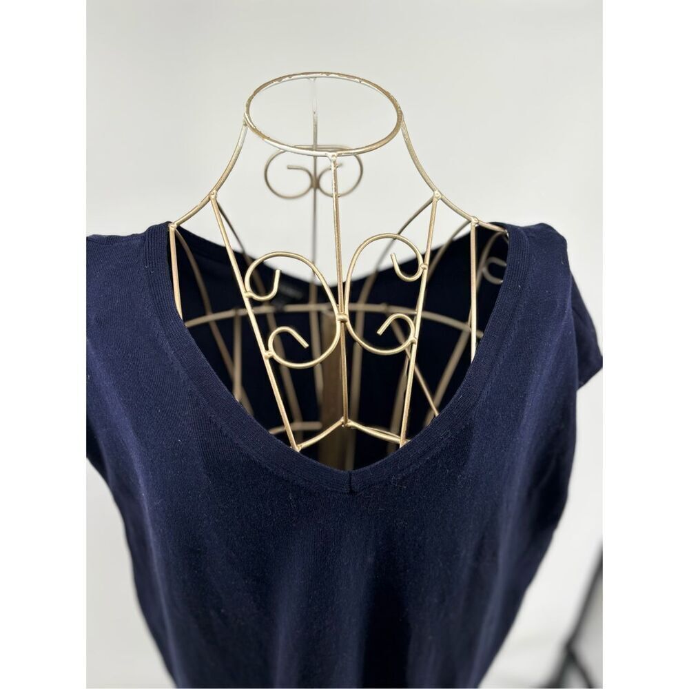 Talbots Navy Blue Short Sleeve Side Tie Knit Top Size XL V-Neck - Picture 7 of 10